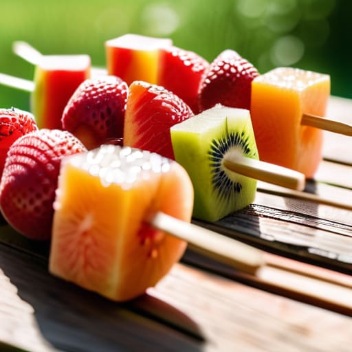 Refreshing Seasonal Fruit Skewers with melon.