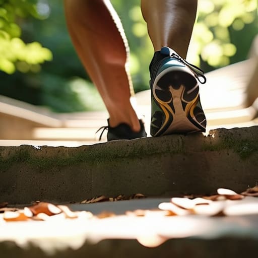Person stair climbing to increase activity.